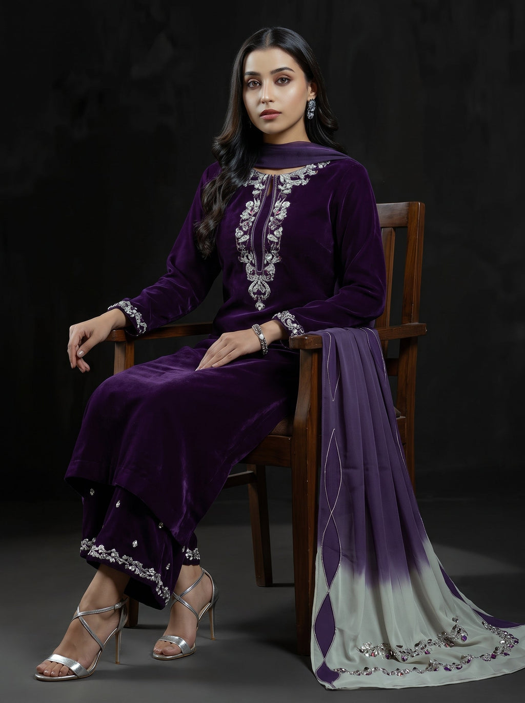 Dilkash Libas Embroidered Micro Velvet 3 Piece D-2003