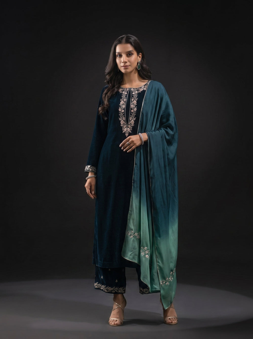 Dilkash Libas Embroidered Micro Velvet 3 Piece D-2002