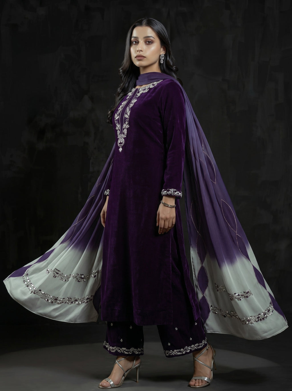 Dilkash Libas Embroidered Micro Velvet 3 Piece D-2003