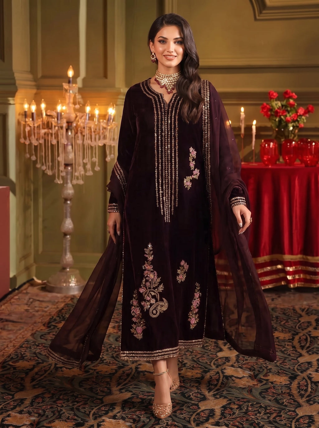Dilkash Libas Embroidered Micro Velvet 3 Piece D-2008