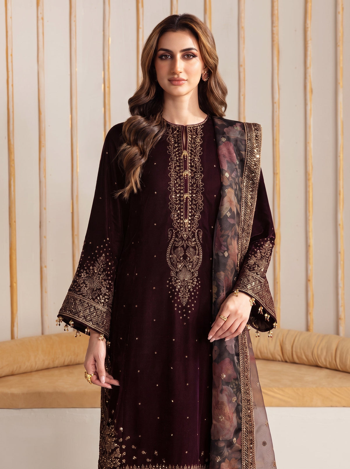 Dilkash Libas Embroidered Micro Velvet 3 Piece D-2001