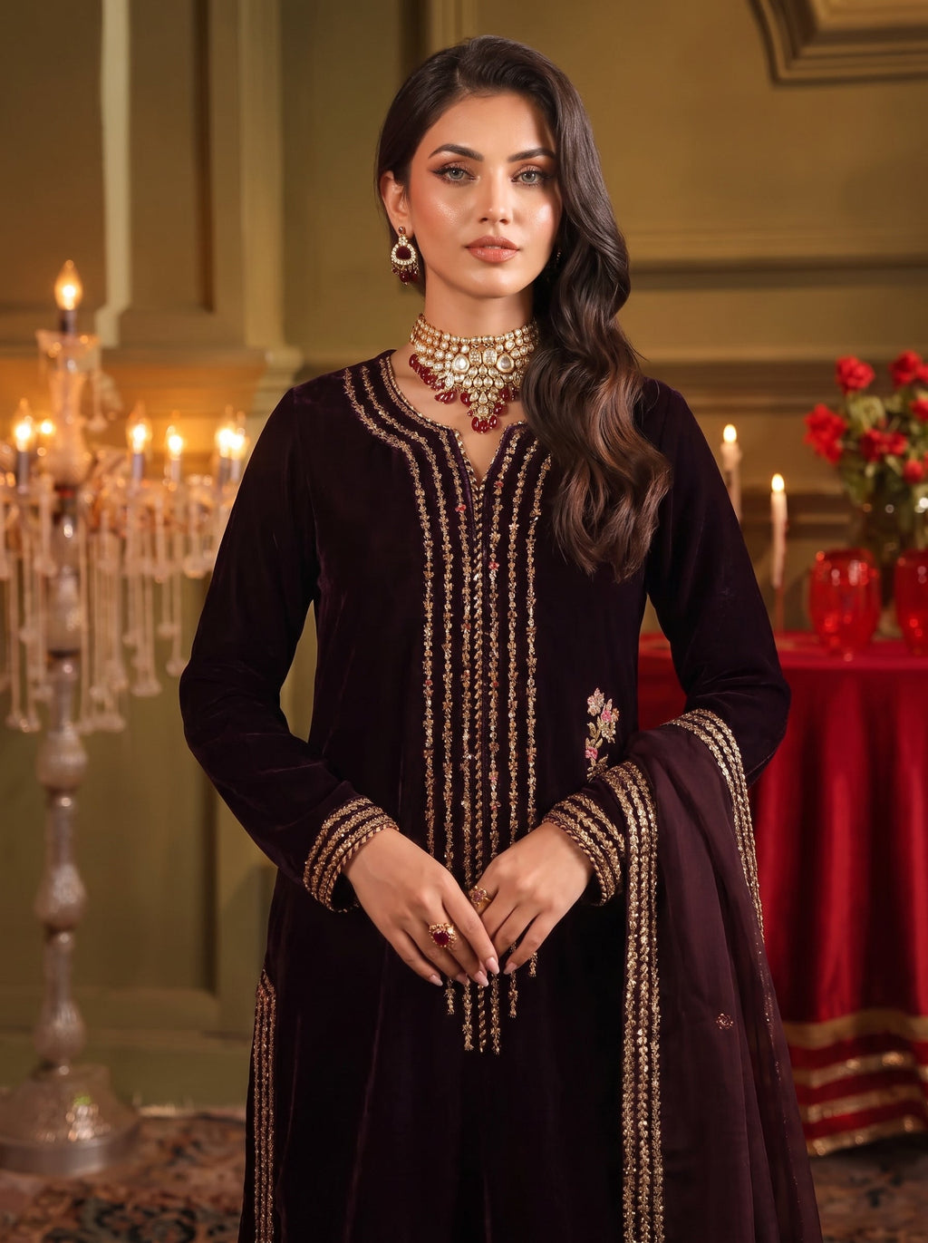 Dilkash Libas Embroidered Micro Velvet 3 Piece D-2008