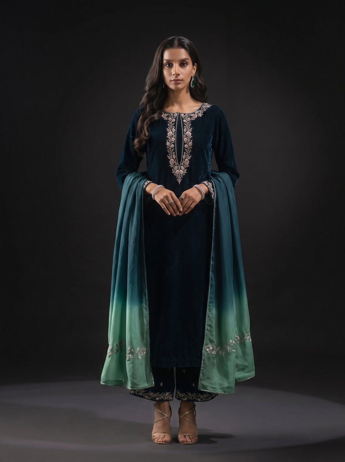 Dilkash Libas Embroidered Micro Velvet 3 Piece D-2002