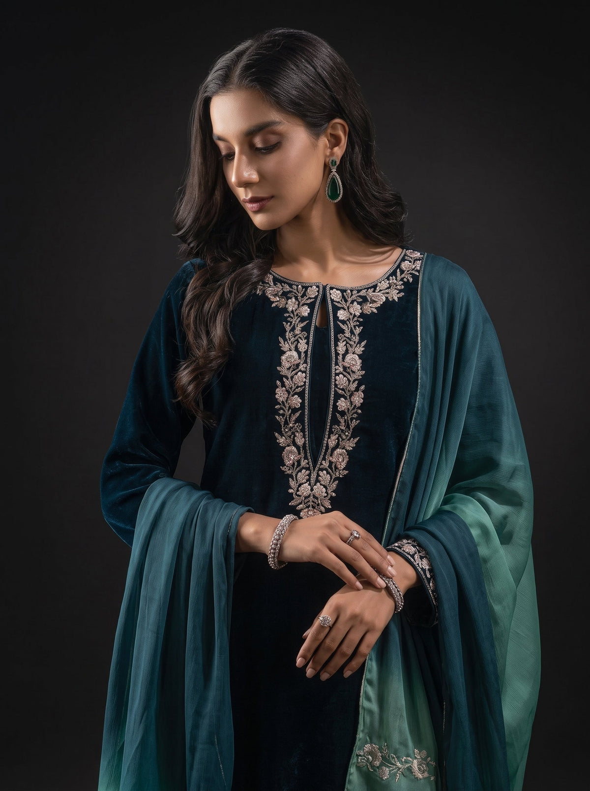 Dilkash Libas Embroidered Micro Velvet 3 Piece D-2002