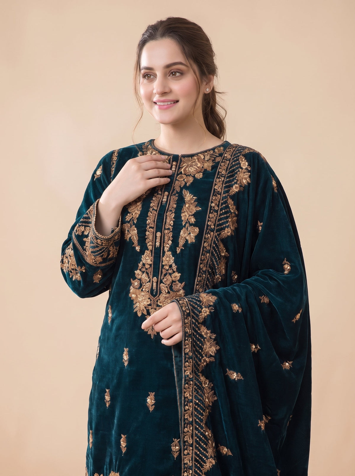 Dilkash Libas Embroidered Micro Velvet 3 Piece D-2006