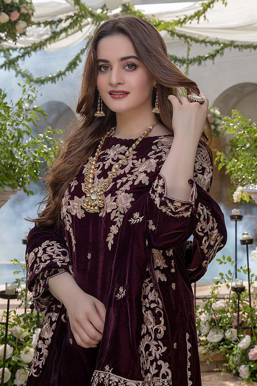 954 Embroidered Velvet Three piece with Velvet Shawl