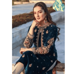 965-3PC Velvet Embroidered Dress With Dhanak Shawl