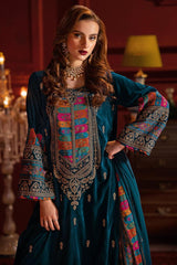 744 Embroidered Velvet Dress with Printed