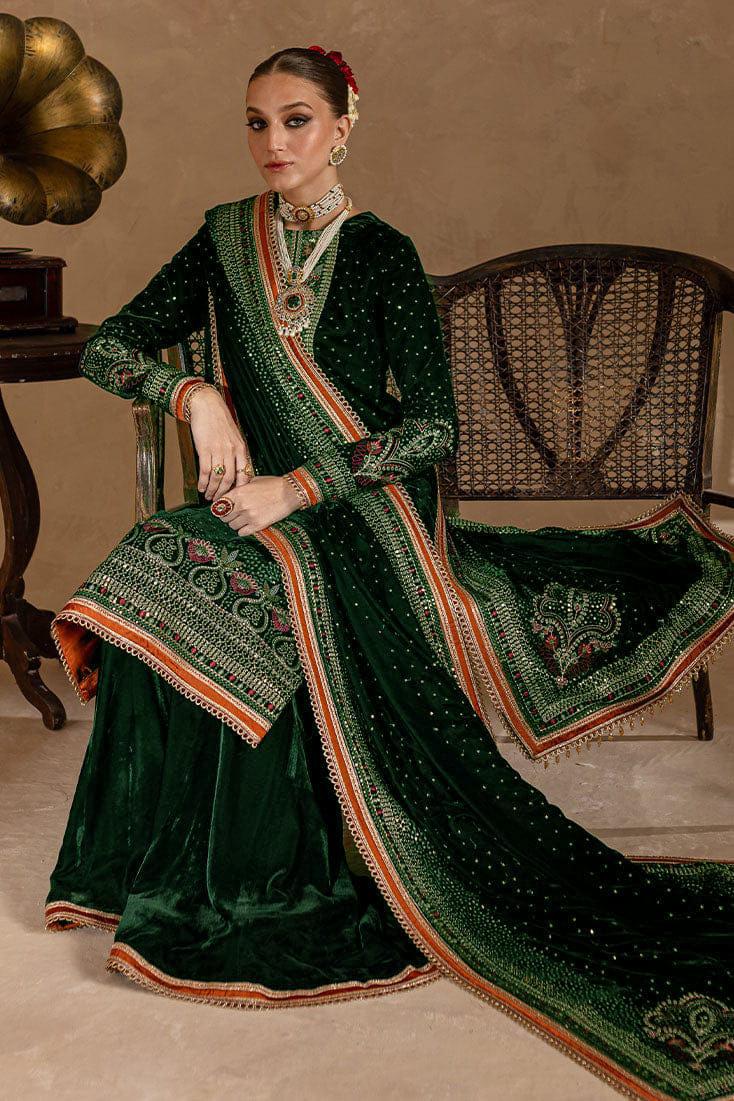 974 GREEN-3piece Embroidered Velvet Dress