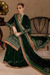 974 GREEN-3piece Embroidered Velvet Dress