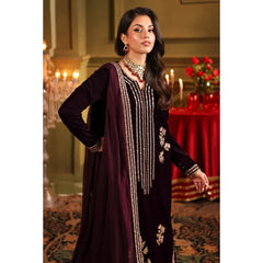 1022-3PC Velvet Embroidered Dress With Embroidered Chiffon Dupatta