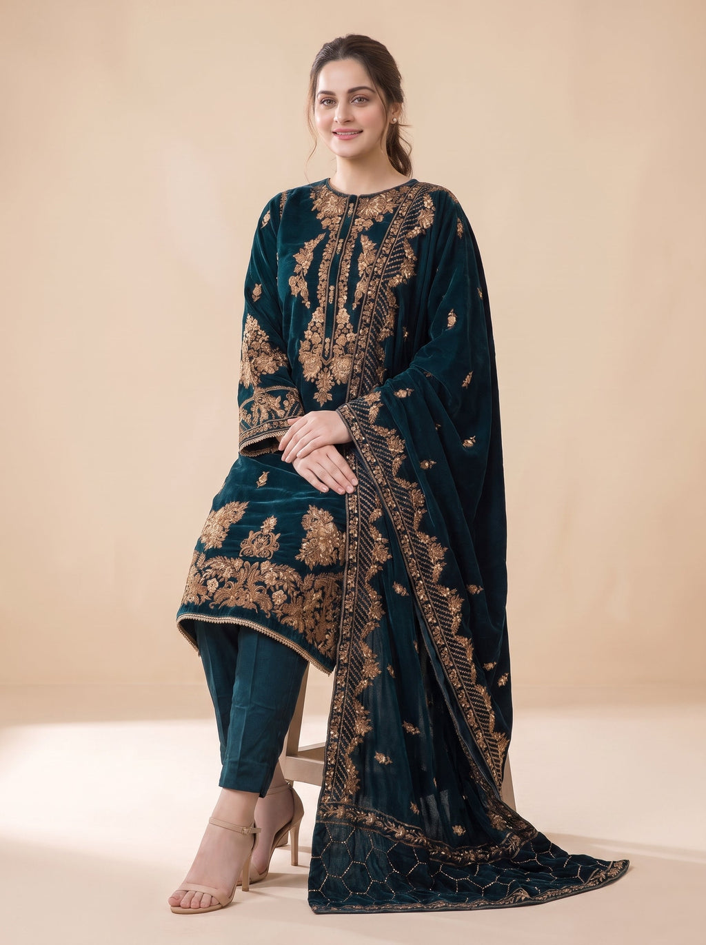Dilkash Libas Embroidered Micro Velvet 3 Piece D-2006
