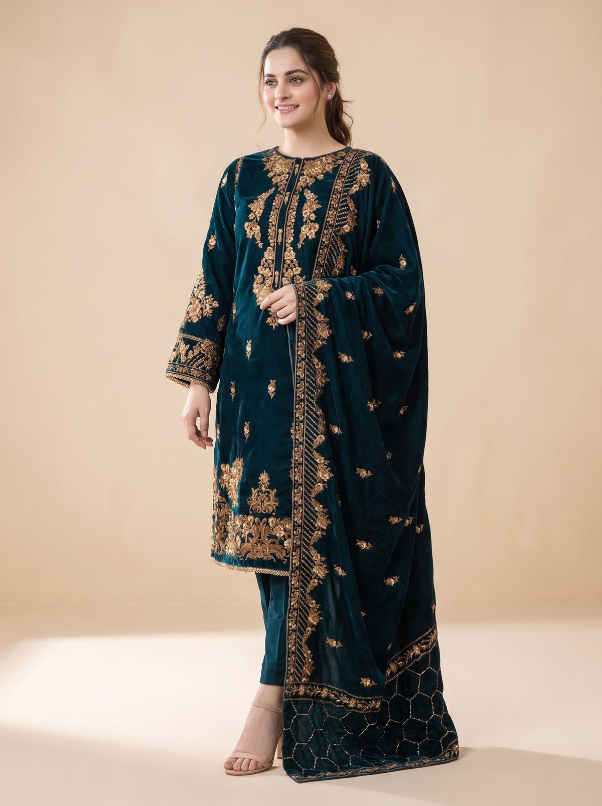 Dilkash Libas Embroidered Micro Velvet 3 Piece D-2006