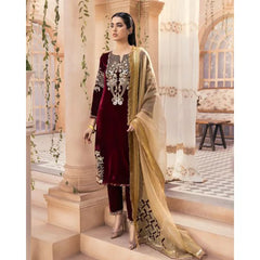 3305 - Embroidered Velvet 3-Piece Dress with Embroidered Organza