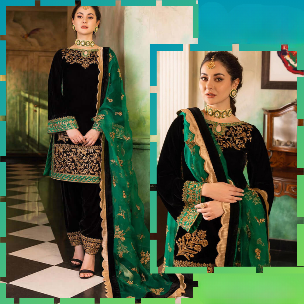 953 3-Piece Embroidered Velvet Suit Embroidered Organza Dupatta
