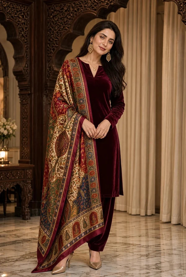 Dilkash Libas Embroidered Micro Velvet 3 Piece D-2017