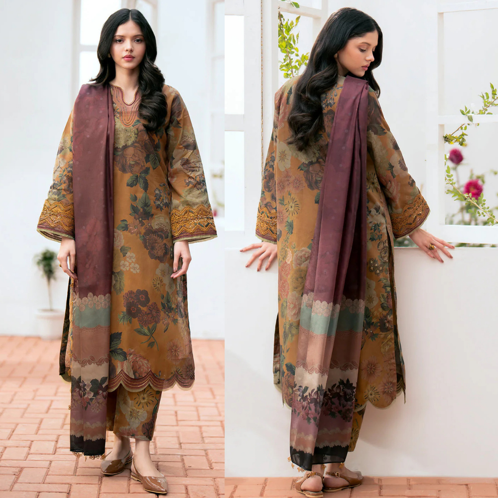 3 Piece Unstitched Embroidered Swiss Lawn Suit - D 893