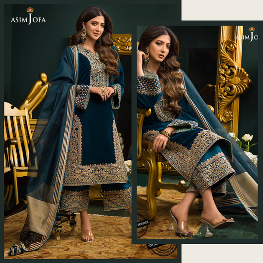 300 3PC Velvet Embroidered Shirt With Organza Dupatta